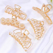 鯊魚夾洗澡盤發雙排珍珠髮夾大號金屬韓國isn發抓後腦勺頭飾 歷史價格詳細信息