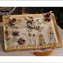 佳媄新娘新款中式頭飾復古紅色髮簪大氣古典龍鳳掛旗袍秀禾服髮飾 歷史價格詳細信息