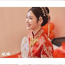 新娘飾品新中式秀禾頭飾藍色古風長流蘇髮簪新款龍鳳掛配飾大氣 歷史價格詳細信息