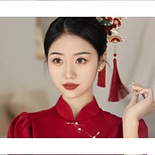 結婚頭飾紅色新娘敬酒禮服簡單大氣髮飾中式秀禾新款2新款鬱金香 歷史價格詳細信息