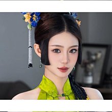 新中式燒藍髮簪簡約高級感步搖小眾簪子配旗袍漢服頭飾小花釵 歷史價格詳細信息