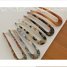 韓國進口 ins加厚板U型盤髮簪子 法式慵懶琥珀棕色U形收口髮簪 歷史價格詳細信息