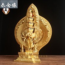 【千手十一面觀音 】 尺寸：高40/寬25/ 紫銅 十一面分五層排列 站立雙層蓮花座 底部護法瑞獸 分體背光鑄千手祥紋 整體鑄造十分精美 莊重 歷史價格詳細信息