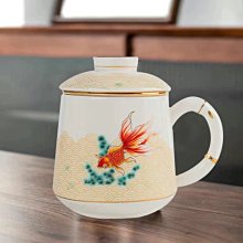 茶水分離杯 陶瓷茶水分離泡茶杯個人專用男辦公室高檔過濾帶蓋把手木柄水杯子 歷史價格詳細信息