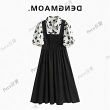 收腰牛仔短袖蠻可愛的一個款質感很好高級煙灰色復古乖巧泡泡袖搭配的半裙學院風紅格配色一片式側 歷史價格詳細信息