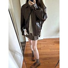 皮衣外套 美式複古短外套女 秋季新寬鬆百搭 皮衣小衆機車皮 夾克外套ins 歷史價格詳細信息