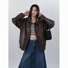棕色皮衣外套女2024新秋季美式復古甜酷機車pu夾克 長版外套 歷史價格詳細信息