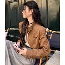 棕色皮衣外套女2024新秋季美式復古甜酷機車pu夾克 長版外套 歷史價格詳細信息