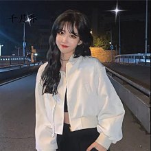 韓版 短版上衣 短版長袖外套 寬鬆甜酷拉鍊開襟長袖 棒球服 歷史價格詳細信息