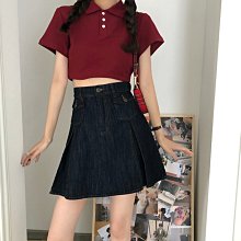 學院派少女風雙褶設計牛仔口袋短裙高腰半身裙A字裙女潮4677 價格比較,價格查詢,歷史價格詳細信息