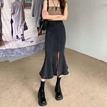 牛仔裙 半身裙 復古水洗女 高腰顯瘦包臀魚尾裙 長裙 牛仔長裙-伽美服飾 歷史價格詳細信息
