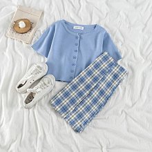 下殺-短裙兩件套春夏套裝女新款抽繩設計寬松泡泡袖短款衛衣格子半身裙 歷史價格詳細信息