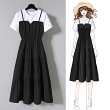 下殺-假兩件連衣裙女夏季2022新款高級感氣質減齡洋氣遮肚網紗拼接裙子 歷史價格詳細信息