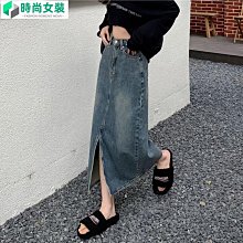 半身裙 牛仔裙 牛仔長裙 開衩長裙 a字長裙 大尺碼復古開叉牛仔半身裙女秋季設計感高腰顯瘦中長款a字包臀裙子 歷史價格詳細信息