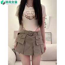 美式辣妹低腰條紋迷你百褶短裙女2024新款學院風防走光A字半身裙 歷史價格詳細信息