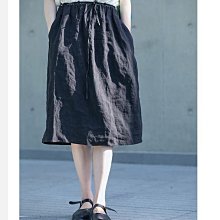 【子芸芳】23夏季純苧麻黑色A擺雙層半身長裙清涼飄逸繫帶半身長裙A字裙 歷史價格詳細信息