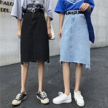 半身裙 韓版牛仔裙 春夏新款不規則開叉牛仔半身裙女大碼胖mm高腰顯瘦中長裙包臀長裙 歷史價格詳細信息