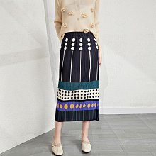 高檔三宅褶皺2024時尚氣質女裝釘珠拼色寬松遮肚褶皺裙 A字裙 過膝長裙A86922 歷史價格詳細信息