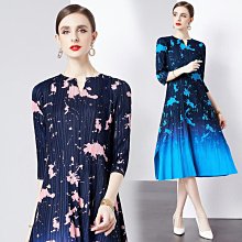 高檔三宅褶皺2024時尚氣質女裝釘珠拼色寬松遮肚褶皺裙 A字裙 過膝長裙A86922 歷史價格詳細信息