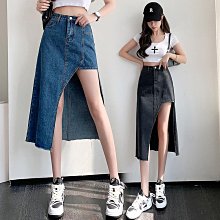 半身裙 開叉長裙 牛仔裙 不規則波浪開叉牛仔半身裙 女夏季 復古高腰a字中長款 包臀魚尾裙子 歷史價格詳細信息