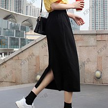 黑色顯瘦直筒裙半身裙女春季2024新款高腰休閑開叉一步裙中長裙子-KBY科貝 歷史價格詳細信息