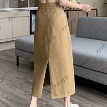 卡其色牛仔半身裙女2023新款復古松緊腰系帶一步裙中長款包臀裙子-kby科貝 歷史價格詳細信息