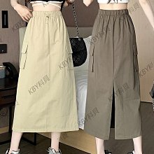 2024新品 工裝長裙 甜酷輕薄松緊抽繩口袋半身裙顯瘦A字中長裙女 歷史價格詳細信息