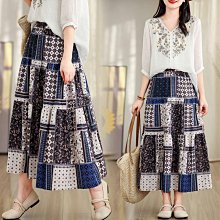 半身裙 A字裙 長裙 2024年夏季新款文藝寬松刺繡松緊腰系帶A字半身裙女#7590 歷史價格詳細信息