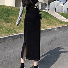 黑色牛仔半身裙女開叉休閑2024年夏季新款中長款小個子a字包臀裙 歷史價格詳細信息