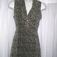 黑配色花紋 襟花釦飾  抽繩  洋裝 時尚 歷史價格詳細信息