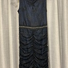 MOMA 藍黑菱格紋線條前下襬層次不規則側拉鍊鬆緊腰圍長裙 / 36 / 2355 歷史價格詳細信息