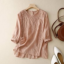 夏季棉麻襯女裝燈籠袖復古藝文上寬鬆顯瘦五分袖大尺碼襯女 歷史價格詳細信息