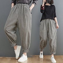 復古文藝亞麻休閒褲蘿蔔褲寬鬆大碼九分褲明線長褲女夏季薄 歷史價格詳細信息