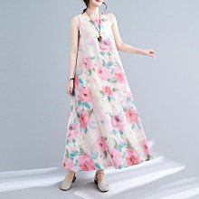 連身裙夏季新款大碼女大衣長款文藝大擺無袖波點棉麻背心連衣裙 歷史價格詳細信息