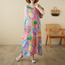 連身裙夏季新款大碼女大衣長款文藝大擺無袖波點棉麻背心連衣裙 歷史價格詳細信息