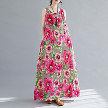 吊帶棉麻連衣裙2024夏季文藝大碼女裝復古碎花氣質無袖長裙 歷史價格詳細信息