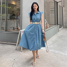 正韓  腰帶鈕扣可調荷葉短袖雪紡洋裝57簡單女裝 歷史價格詳細信息