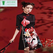 短袖旗袍 旗袍洋裝 改良旗袍 秋冬季新款改良版旗袍連衣裙長款黑色蕾絲拼接絲絨氣質優雅女361 LS004 歷史價格詳細信息