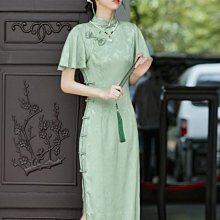 綠色全開襟素雅旗袍長款2022年夏季新款高端氣質少女改良版連衣裙~詩夫特 價格比較,價格查詢,歷史價格詳細信息