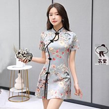 新款改良版旗袍 經典復古中國風 提花絲緞掛脖削肩開衩修身長款 傳統旗袍 年輕款連衣裙 ／2276／橙紅色／上海佳人平價旗袍唐裝 歷史價格詳細信息