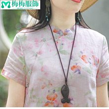 改良旗袍大尺碼洋裝夏裝民族風中國風藝文中式素雅復古改良旗袍裙寬鬆氣質顯瘦薄款棉麻短袖洋裝~梅梅服飾 價格比較,價格查詢,歷史價格詳細信息