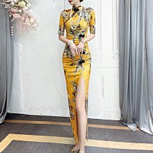 新款改良版旗袍 經典復古中國風 提花絲緞掛脖削肩開衩修身長款 傳統旗袍 年輕款連衣裙 ／2276／橙紅色／上海佳人平價旗袍唐裝 歷史價格詳細信息