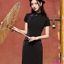 【國潮旗袍】黑色旗袍國潮年輕款改良夏季洋裝年新款長袖中國風女裝炸街~微微服飾 歷史價格詳細信息