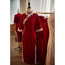 敬酒服新娘2023新款結婚絲絨春春季小個子在逃公主酒紅色訂婚禮服 歷史價格詳細信息