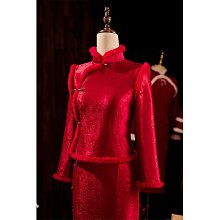 敬酒服新娘2023新款結婚絲絨春春季小個子在逃公主酒紅色訂婚禮服 歷史價格詳細信息