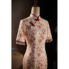 旗袍敬酒服新娘夏季平時可穿酒紅色結婚訂婚回門禮服連衣裙遮手臂~時尚女裝 歷史價格詳細信息