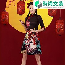旗袍  國潮新款年輕款復古黑色長袖日常風改良洋裝秋款~躍野好物~ 歷史價格詳細信息