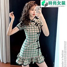 旗袍洋裝 改良式旗袍洋裝 格子旗袍年輕款少女2023年秋季新款藝文學生復古中國風改良洋裝短旗袍-惠誠小屋 歷史價格詳細信息