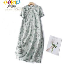 平旗袍唐裝　M-XXL全新經典棉麻印花復古清新風改良寬鬆式連身旗袍洋裝／GX212／如圖花色-麗莎服飾 歷史價格詳細信息
