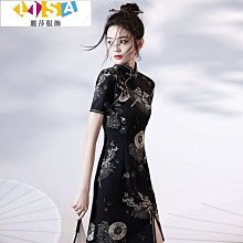 國潮旗袍  改良旗袍洋裝 改良式旗袍洋裝 紅色旗袍年新款年輕款少女春款長袖國潮改良短版潮牌洋裝~時尚女裝 歷史價格詳細信息